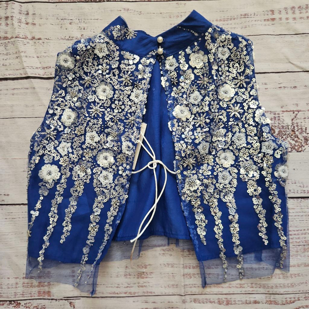 Dream Sister Jane Flow Sequin Top Cropped Blue Mesh Womens Small NWT - Picture 3 of 7